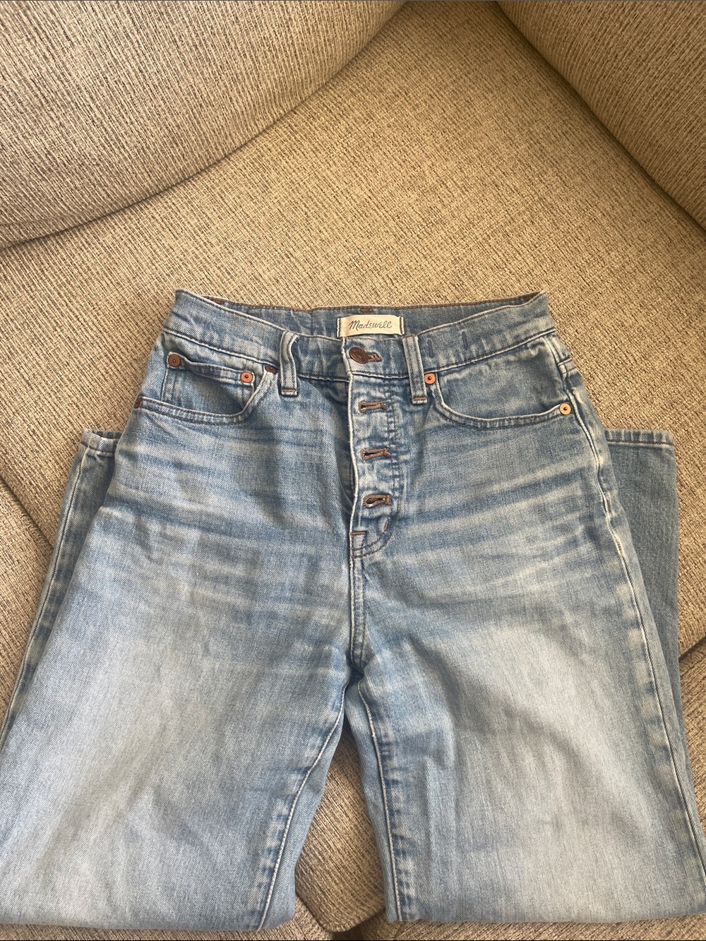 Madewell Men's Light Blue Straight-Leg Jeans with Button Fly
